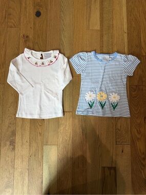 🌸 Little English 2T Bundle Cherry Collar & Daisy Appliqué Tees